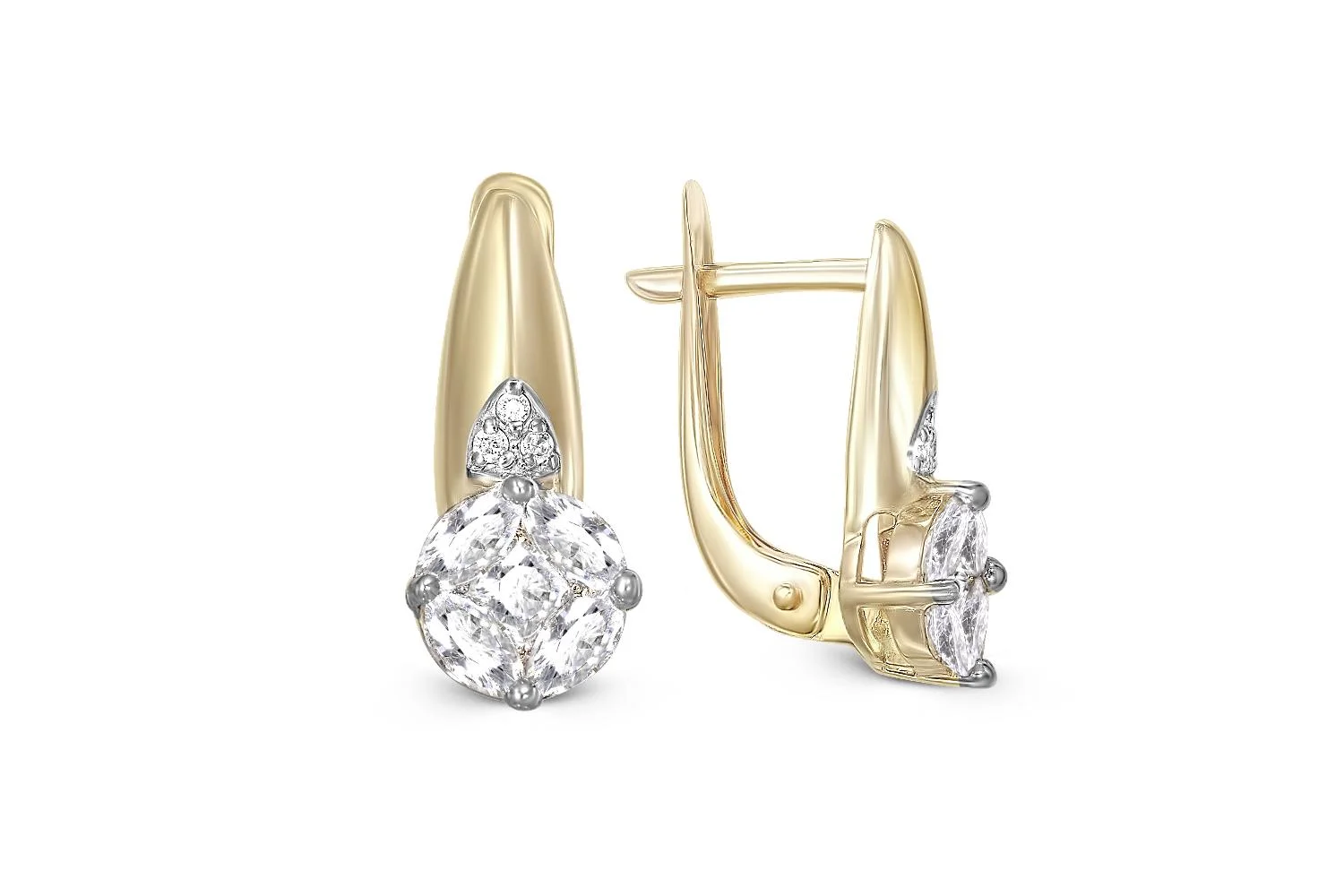 Серьги из жёлтого золота с 16 фианитами