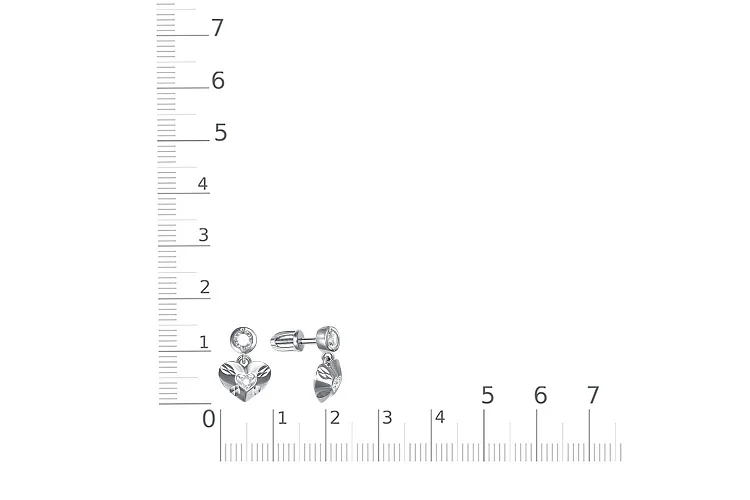 Серьги-пусеты Сердца из белого золота с 4 фианитами