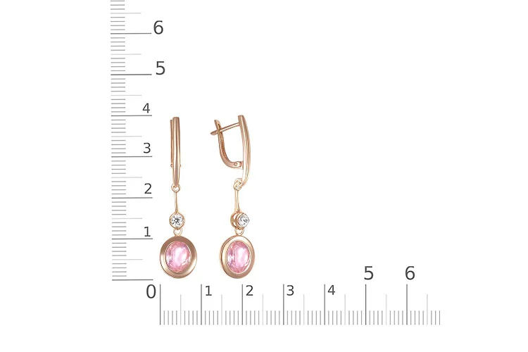 Серьги из красного золота с 2 ситаллами и 2 фианитами