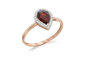 Кольцо из красного золота с гранатом и 23 фианитами