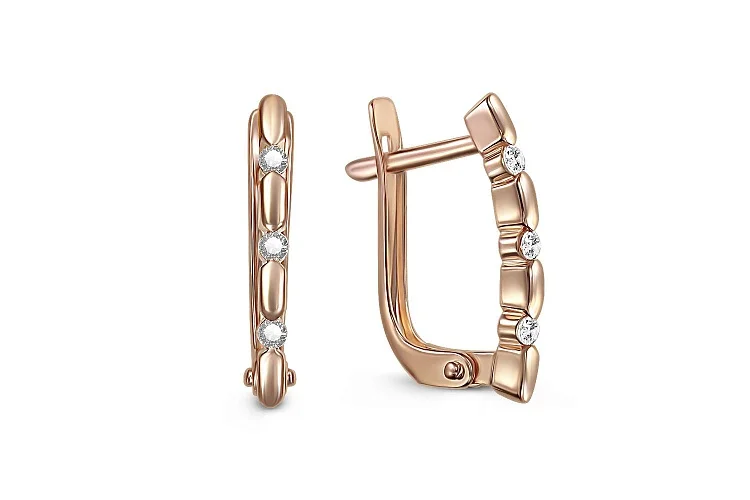 Серьги из красного золота с 6 фианитами