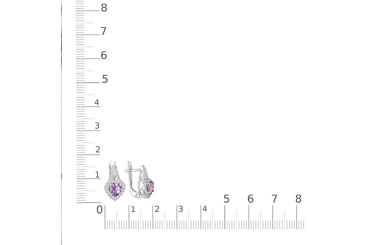 Серьги Сердца из белого золота с 2 аметистами и 54 фианитами