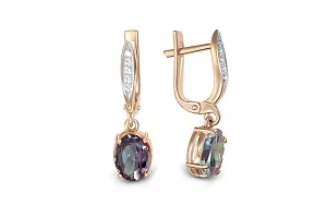 Серьги из красного золота с 2 александритами и 10 фианитами