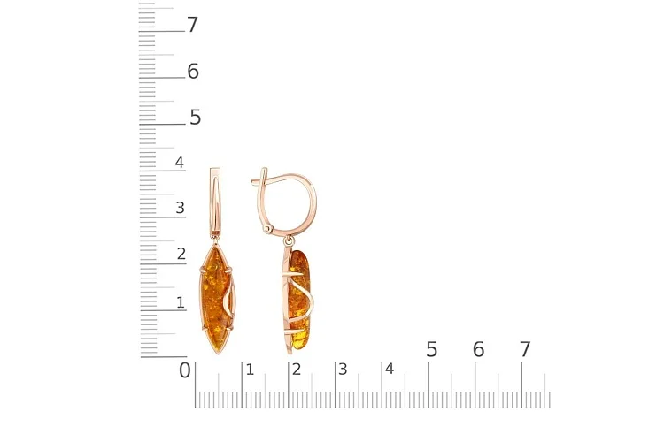 Серьги из красного золота с янтарём