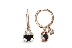 Серьги Клевер из красного золота с 2 ониксами и 2 фианитами