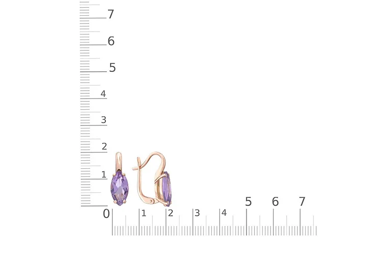 Серьги из красного золота с 2 аметистами