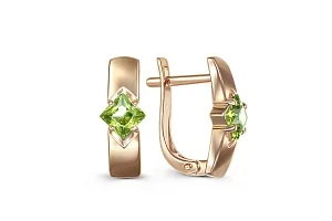 Серьги из красного золота с 2 хризолитами