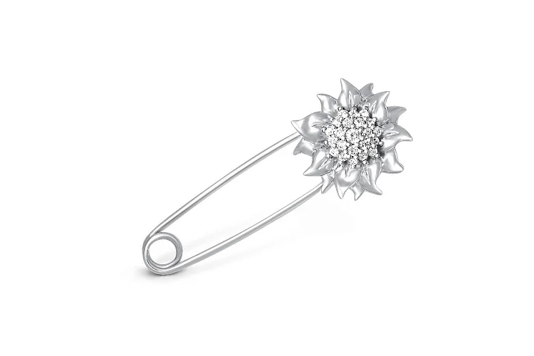 Булавка Цветок из белого золота с 22 фианитами