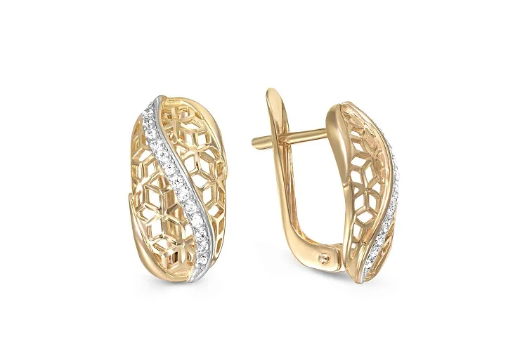 Серьги из жёлтого золота с 26 фианитами