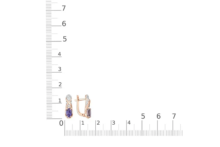 Серьги из красного золота с 2 иолитами и 14 фианитами