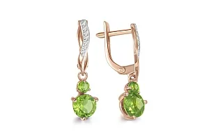 Серьги из красного золота с 80 хризолитами и 280 фианитами