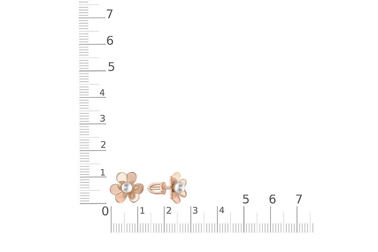 Серьги-пусеты Цветы из красного золота с 2 жемчужинами