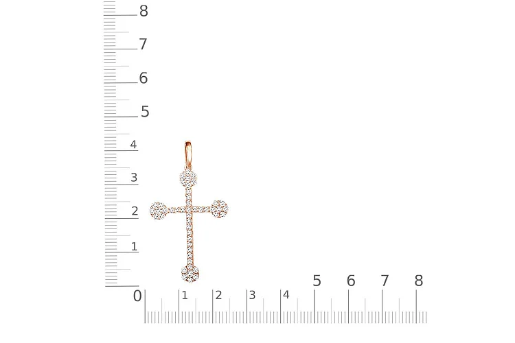 Подвеска Крест из красного золота с 47 фианитами