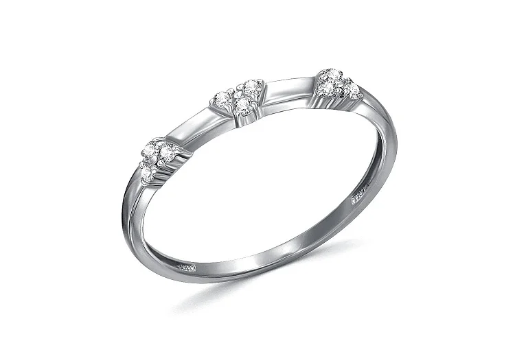 Кольцо из белого золота с 9 фианитами