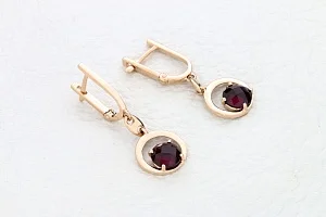 Серьги из красного золота с 2 гранатами