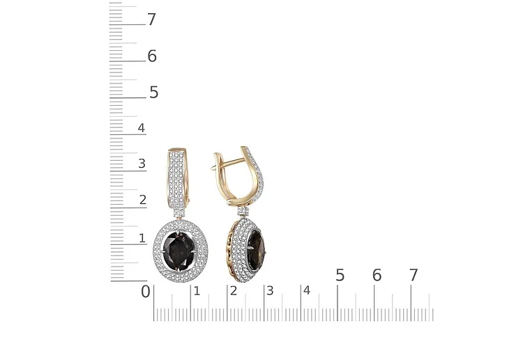 Серьги из жёлтого золота с 2 раухтопазами и 302 фианитами