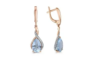 Серьги из красного золота с 2 топазами sky и 24 фианитами