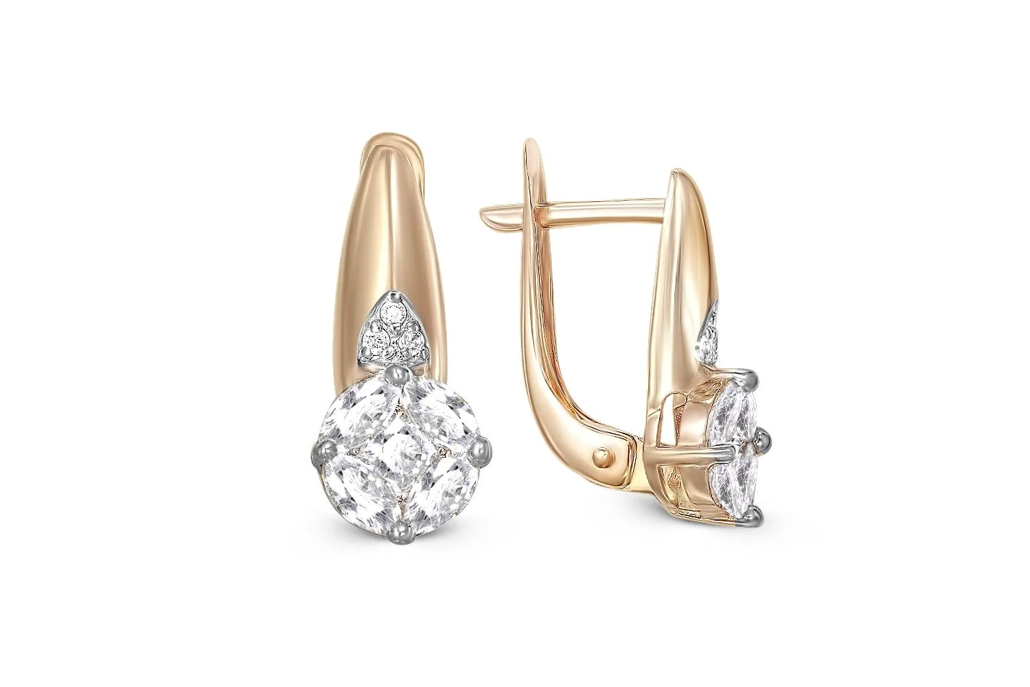 Серьги из красного золота с 16 фианитами
