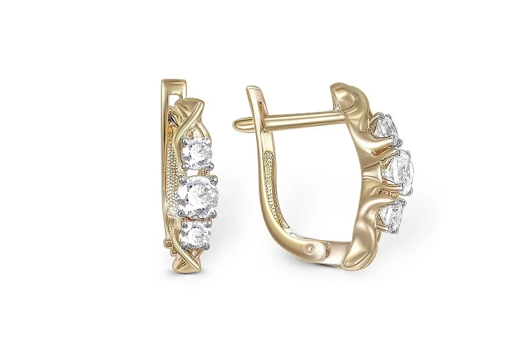 Серьги из жёлтого золота с 6 фианитами