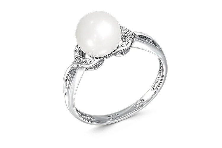 Кольцо из белого золота с жемчугом и 14 бриллиантами