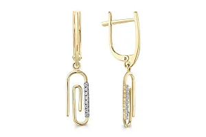 Серьги Скрепки из жёлтого золота с 16 фианитами