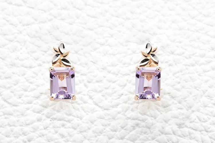 Серьги Цветы из красного золота с 2 аметистами