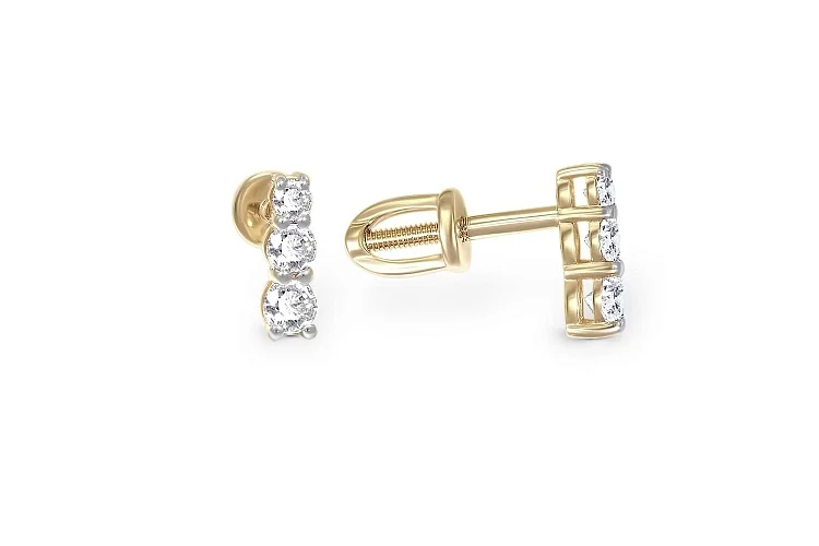 Серьги-пусеты из жёлтого золота с 6 фианитами