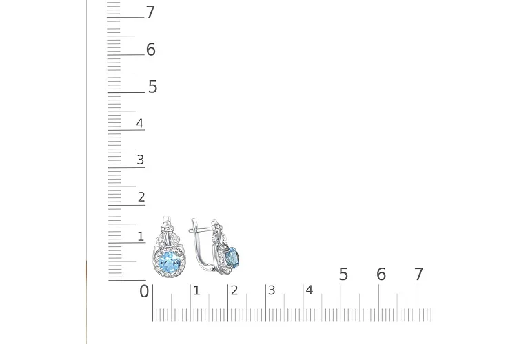 Серьги из белого золота с 2 топазами swiss и 36 фианитами