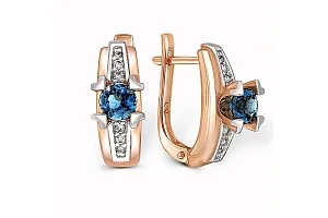 Серьги из красного золота с 2 топазами лондон и 12 фианитами