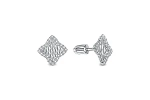 Серьги-пусеты Клевер из белого золота с 48 фианитами