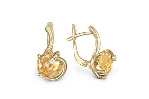 Серьги из жёлтого золота с 2 цитринами и 2 фианитами