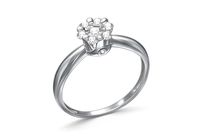 Кольцо Малинка из белого золота с 9 бриллиантами