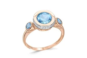 Кольцо из красного золота с 3 топазами swiss и 26 фианитами