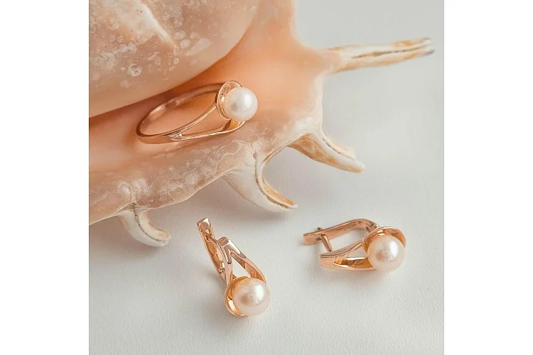 Серьги из красного золота с 2 жемчужинами