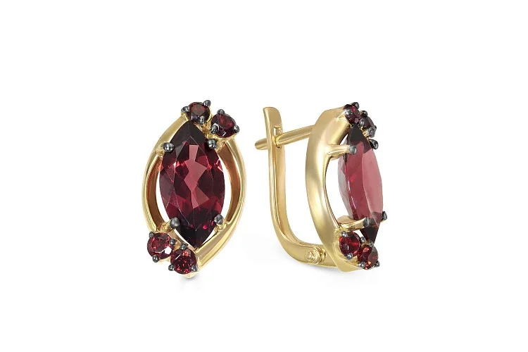 Серьги из жёлтого золота с 10 гранатами