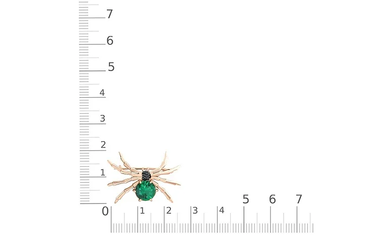 Брошь Паук из красного золота с изумрудом и 10 фианитами