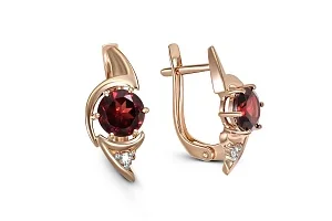 Серьги из красного золота с 2 гранатами и 2 фианитами