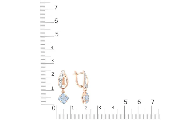 Серьги из красного золота с 2 топазами sky и 6 фианитами