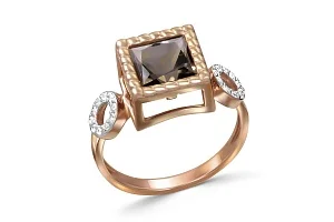 Кольцо из красного золота с раухтопазом и 20 фианитами