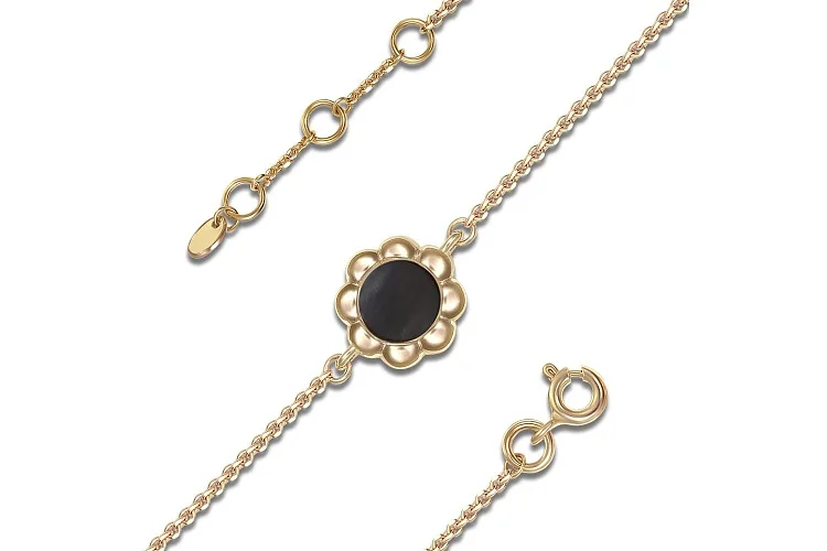 Детский браслет Цветок из жёлтого золота с ониксом