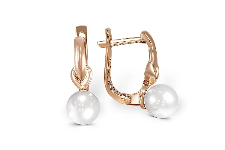 Серьги из красного золота с 2 жемчужинами