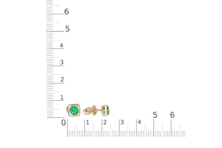 Серьги-пусеты Квадраты из жёлтого золота с 2 изумрудами