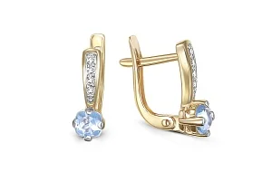 Серьги из жёлтого золота с 2 топазами sky и 8 фианитами