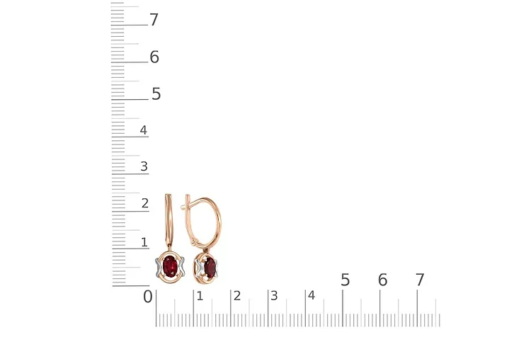 Серьги из красного золота с 2 гранатами