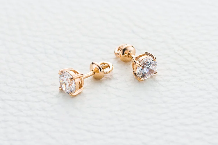 Серьги-пусеты из красного золота с 2 кристаллами swarovski