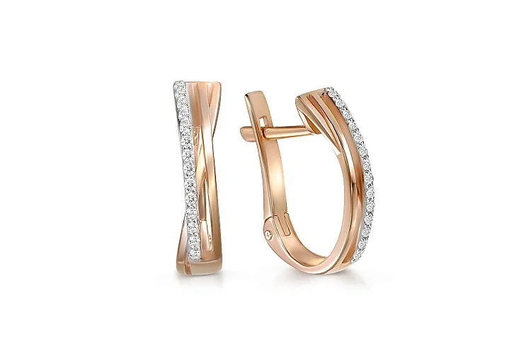 Серьги Дорожки из красного золота с 28 бриллиантами