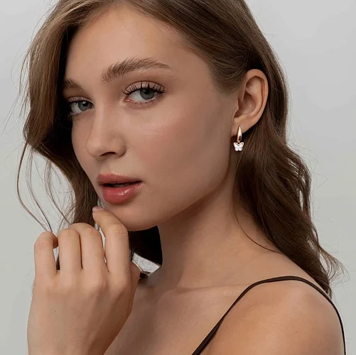 Серьги Бабочки из красного золота с перламутром