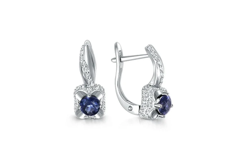 Серьги из белого золота с 2 сапфирами и 86 бриллиантами