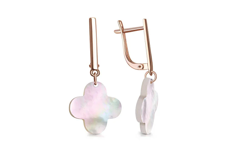 Серьги Клевер из красного золота с перламутром