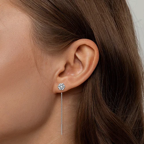 Серьги-продёвки из белого золота с 2 бриллиантами